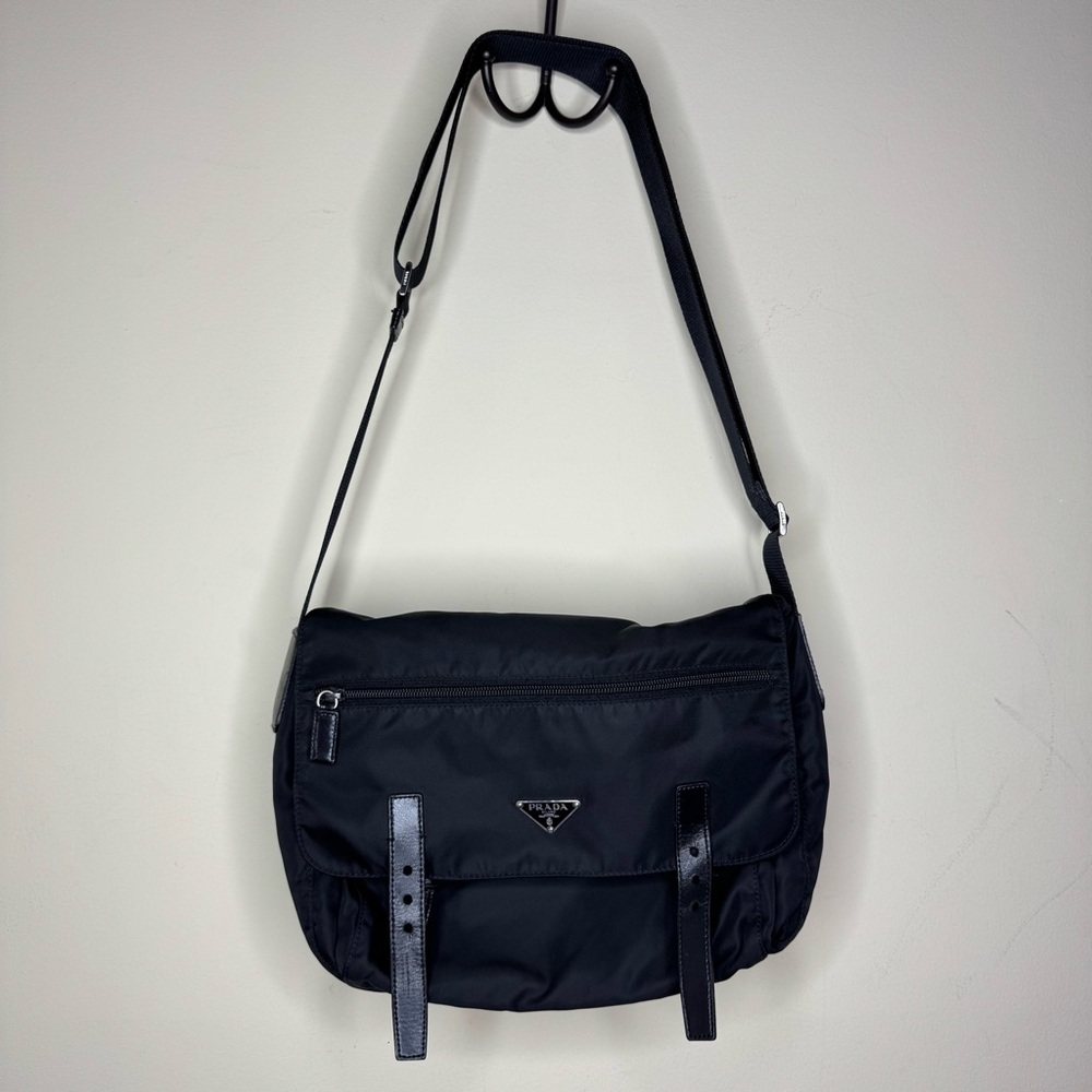 Prada Black Nylon Messenger Satchel with Adjustable Strap